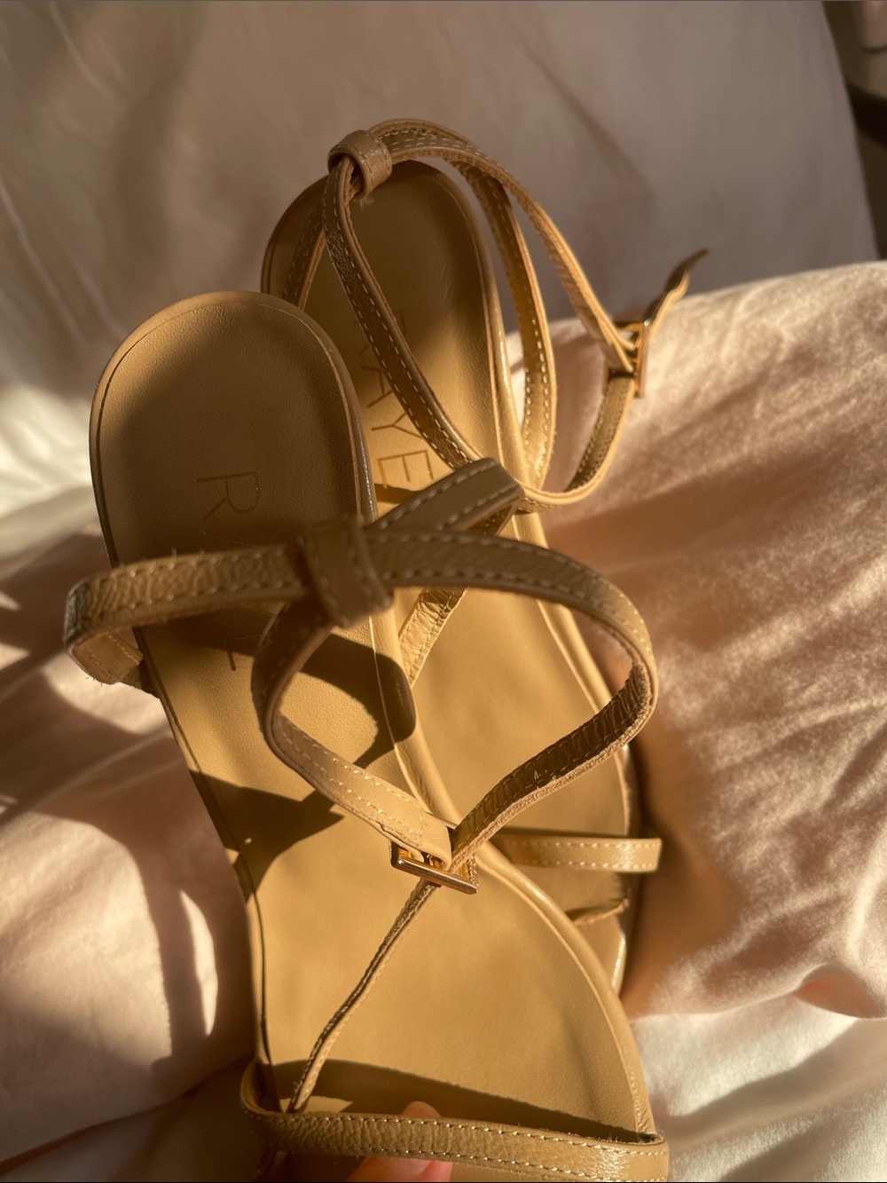 RAYE Brown Thin‑Strap Ankle Wrap nude Heels - Picture 12 of 14